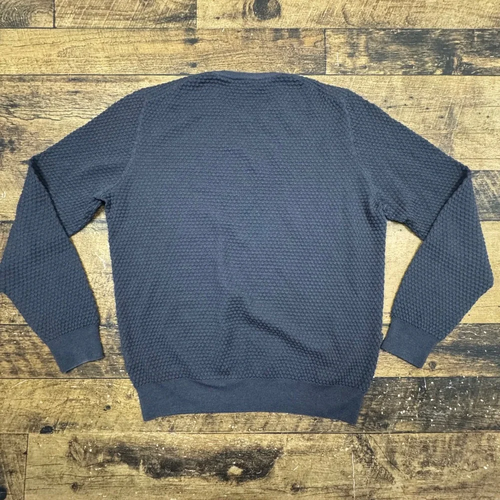 Vintage Gran Sasso Mens Navy Blue Textured Knit Crewneck Sweater‎ Made in Italy